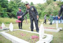 Kapolres Lhokseumawe Memimpin Upacara Ziarah Nasional Hari Pahlawan ke-80 di TMP Blang Panyang Kecamatan Muara Satu